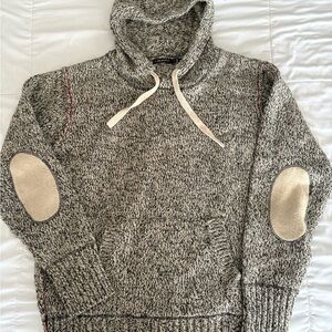 Men's Gray Hooded Sweater with Elbow Patches